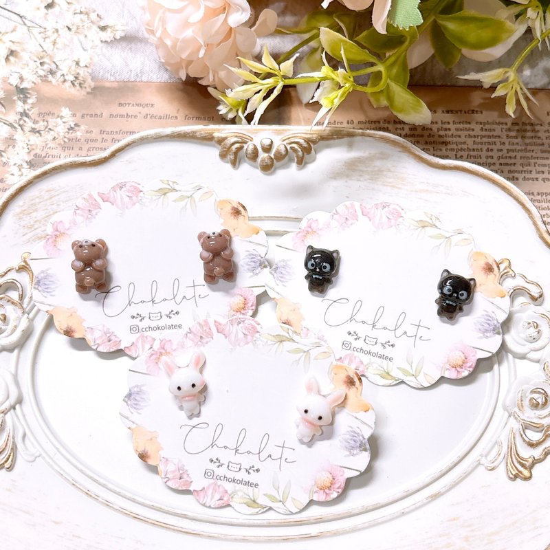 *订制款*迷你小动物耳钉 耳夹 S925纯银耳针圣诞礼物 - 耳环/耳夹 - 树脂 多色