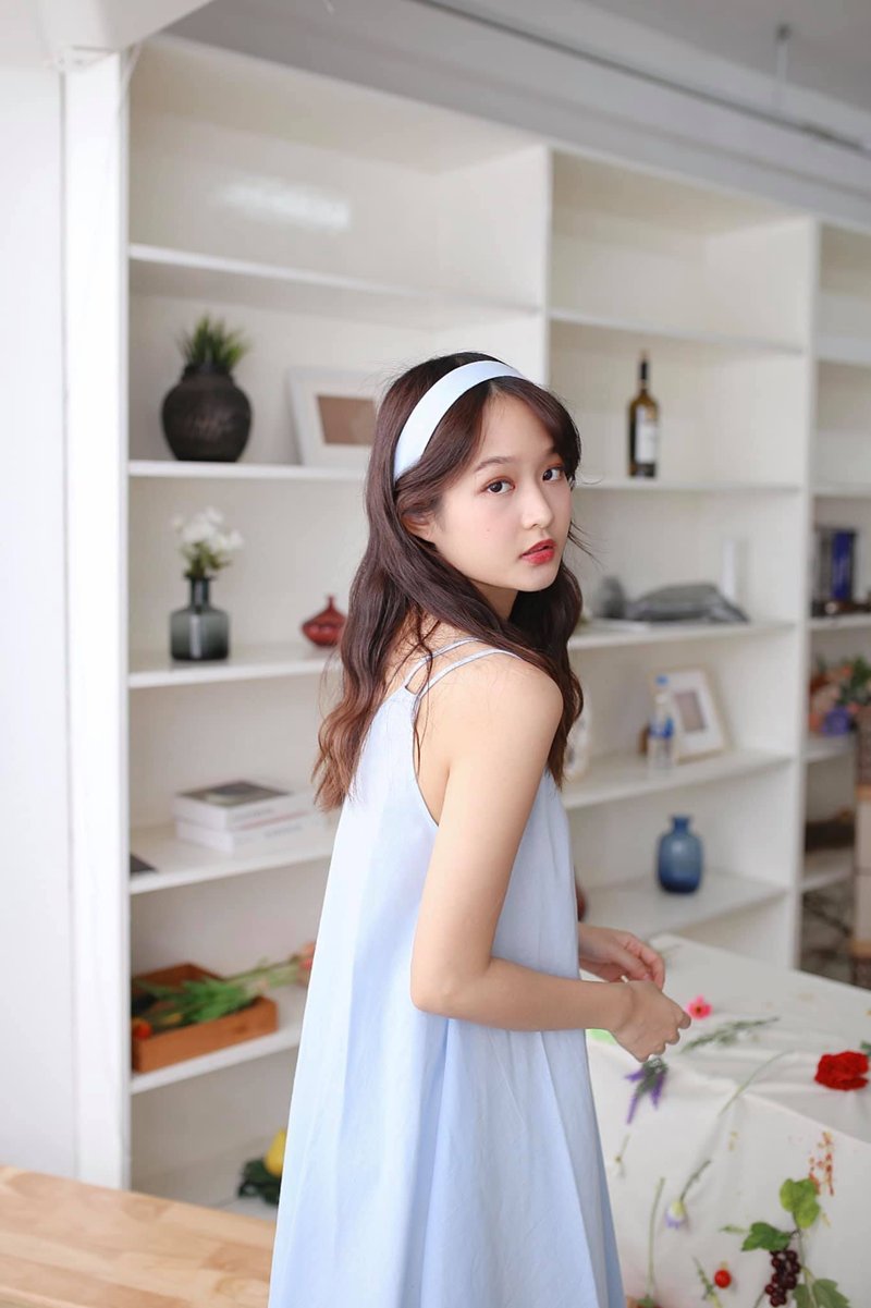 Gypso 棉麻质无袖洋装 (含缎带) - 粉蓝色 - 洋装/连衣裙 - 亚麻 蓝色