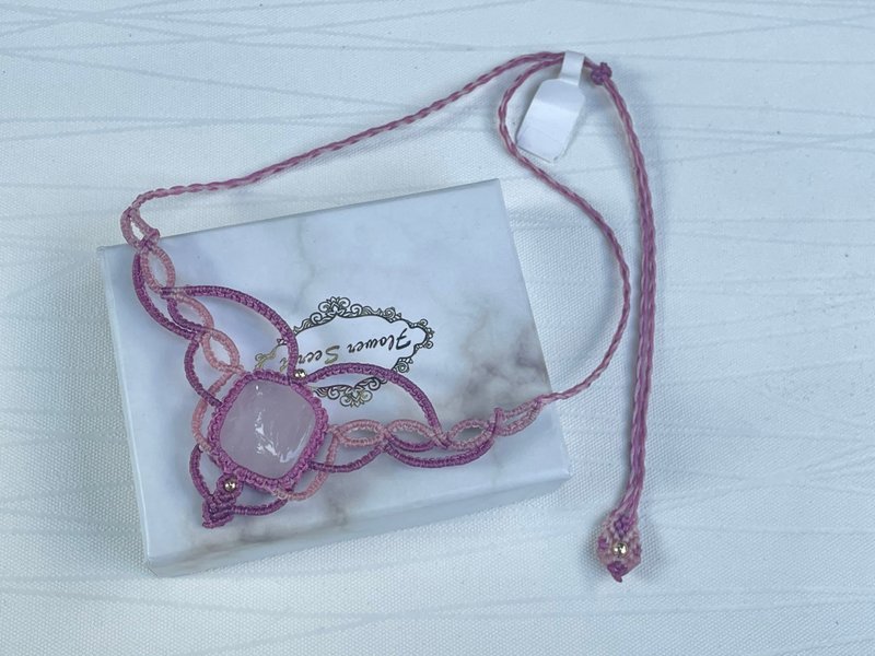 *220459 Macrame 粉晶 编织 颈链 - 项链 - 半宝石 粉红色