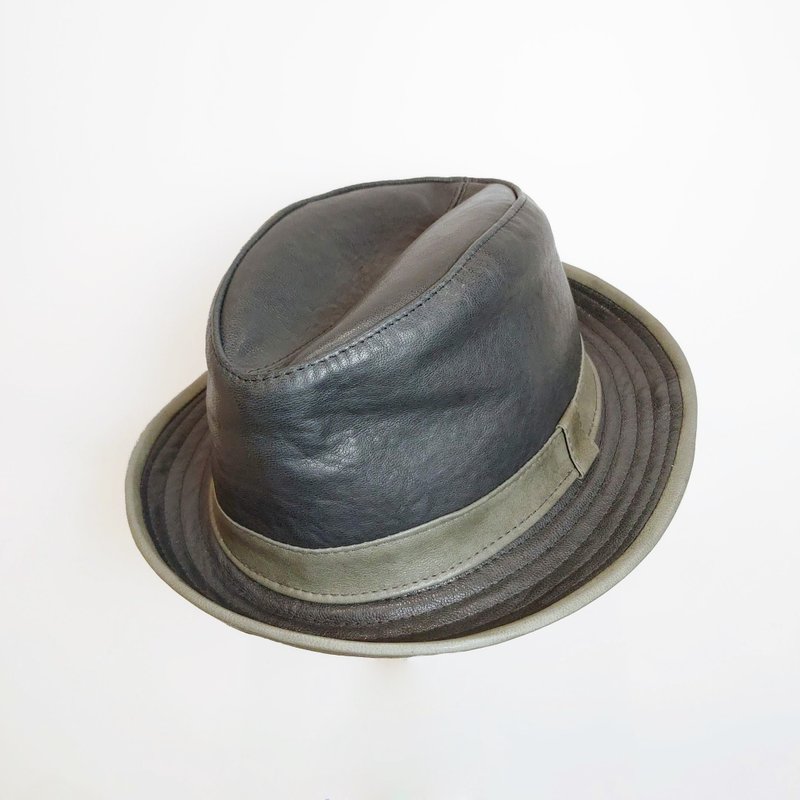 意大利灰边手染深蓝绅士皮帽 - 帽子 - 真皮 蓝色
