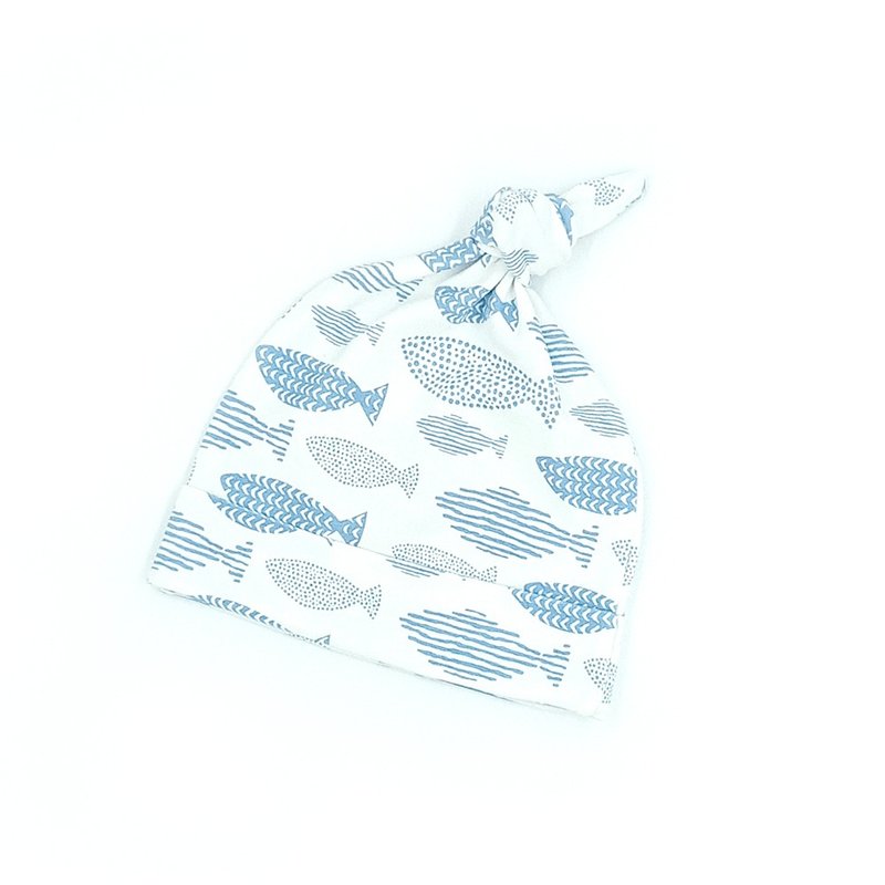 【Deux Filles有机棉】带结婴儿帽(蓝色小鱼) - 婴儿帽/发带 - 棉．麻 蓝色