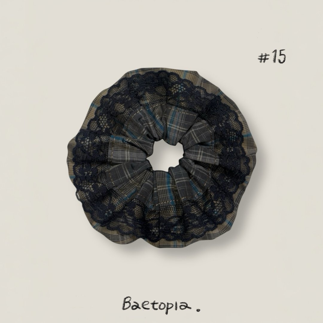 Baetopia | 浮花空气感系列 • 夜雾格影蕾丝手作发圈 - 发饰 - 棉 咖啡色