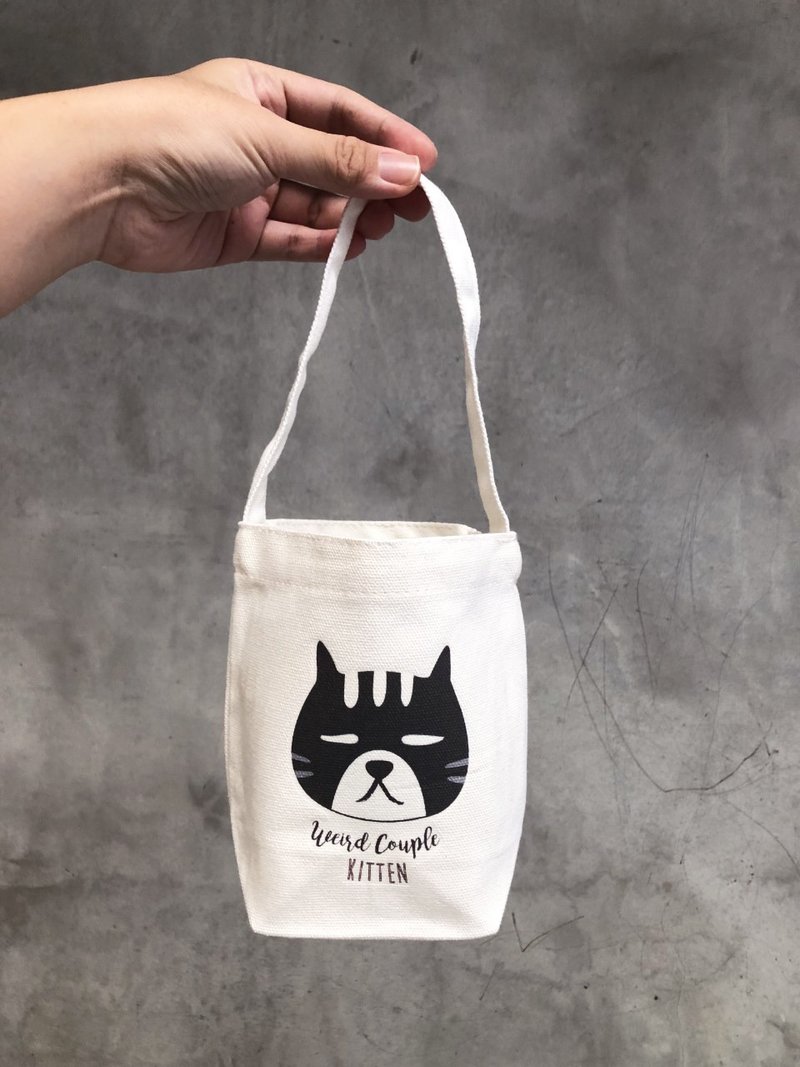 反白眼厌世黑猫 环保饮料提袋一个 - 随行杯提袋/水壶袋 - 棉．麻 多色