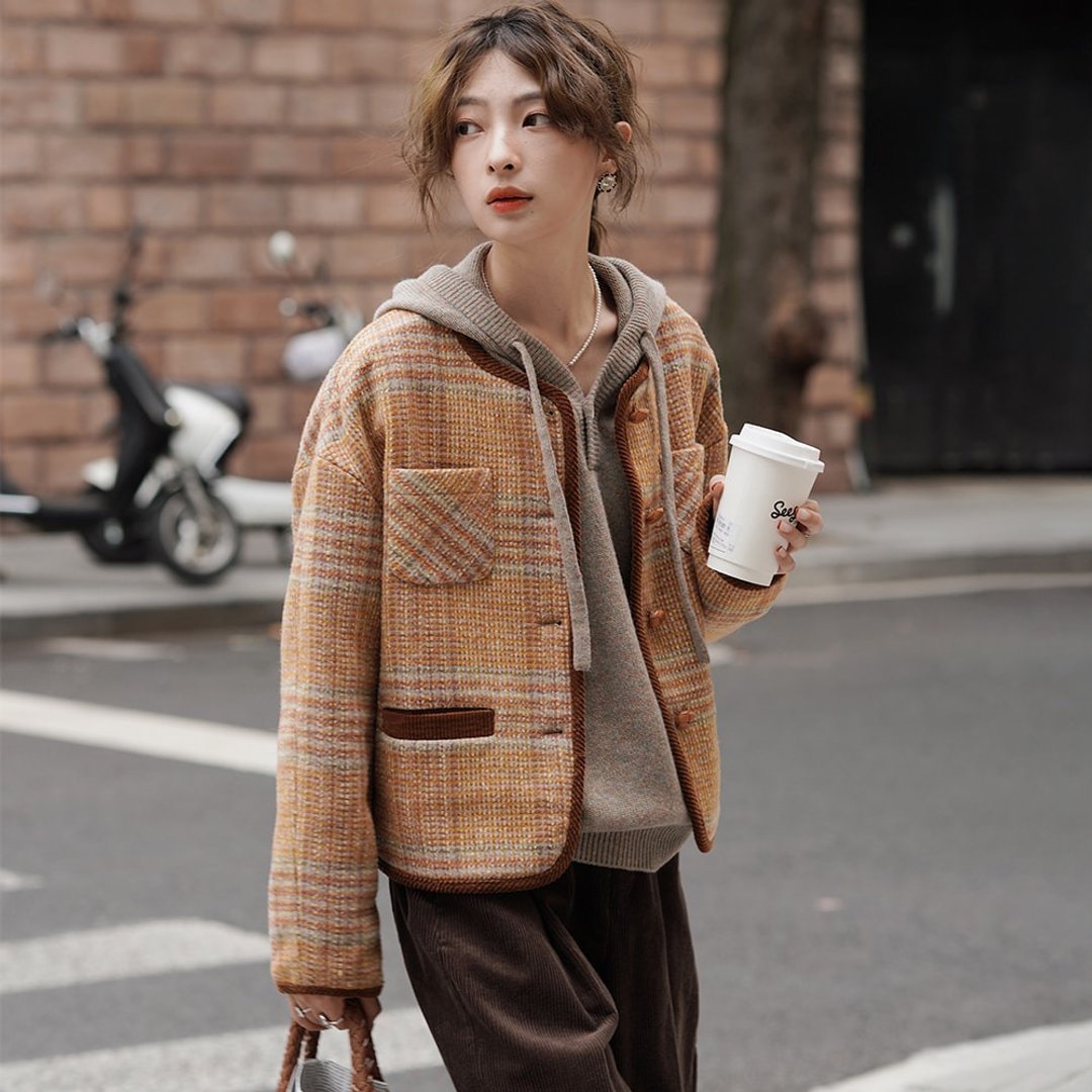 落日色廓形外套|外套|秋冬款|Sora-1042 - 女装休闲/机能外套 - 羊毛 橘色
