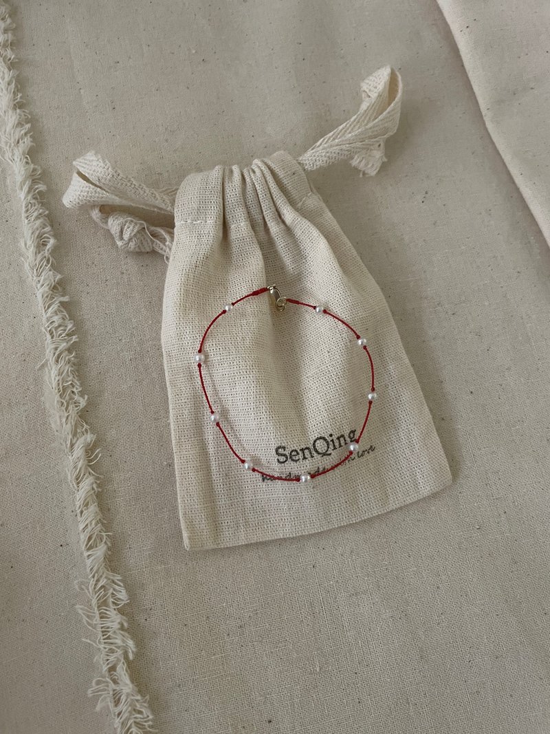 本命年开运 极细精致 淡水珍珠红绳 客制化礼物 - 手链/手环 - 珍珠 红色