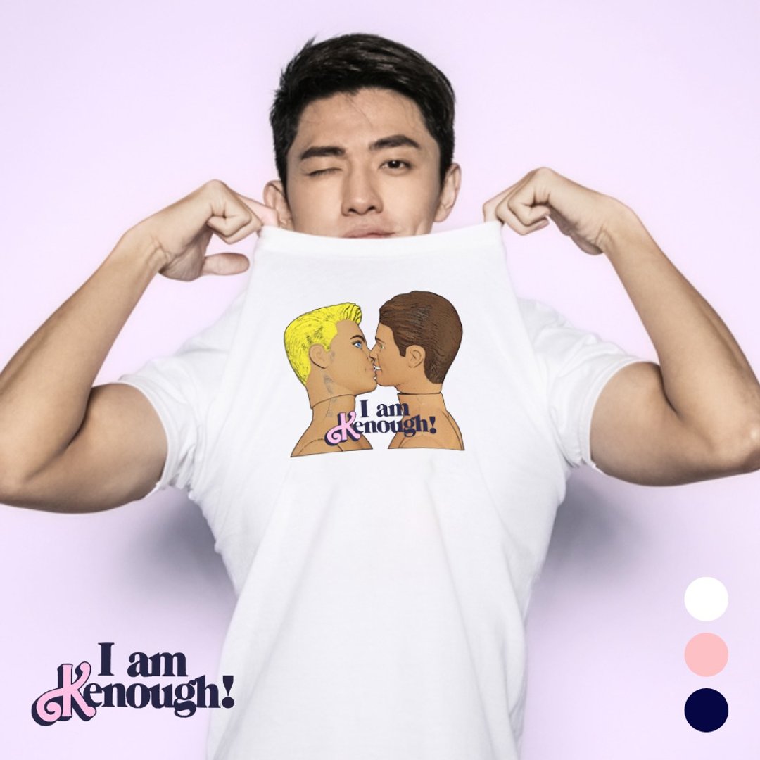 AttentionWear男宠系列精梳棉T-shirt【I am Kenough!】白/粉/蓝 - 男装上衣/T 恤 - 棉 白色