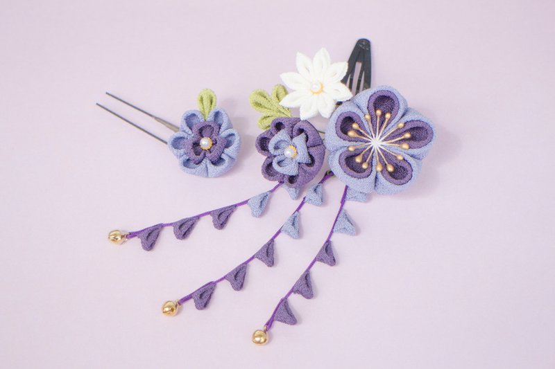 Petite cute mini bouquet hair ornament Purple gradation purple sniffing knife plum plum - 发饰 - 丝．绢 紫色