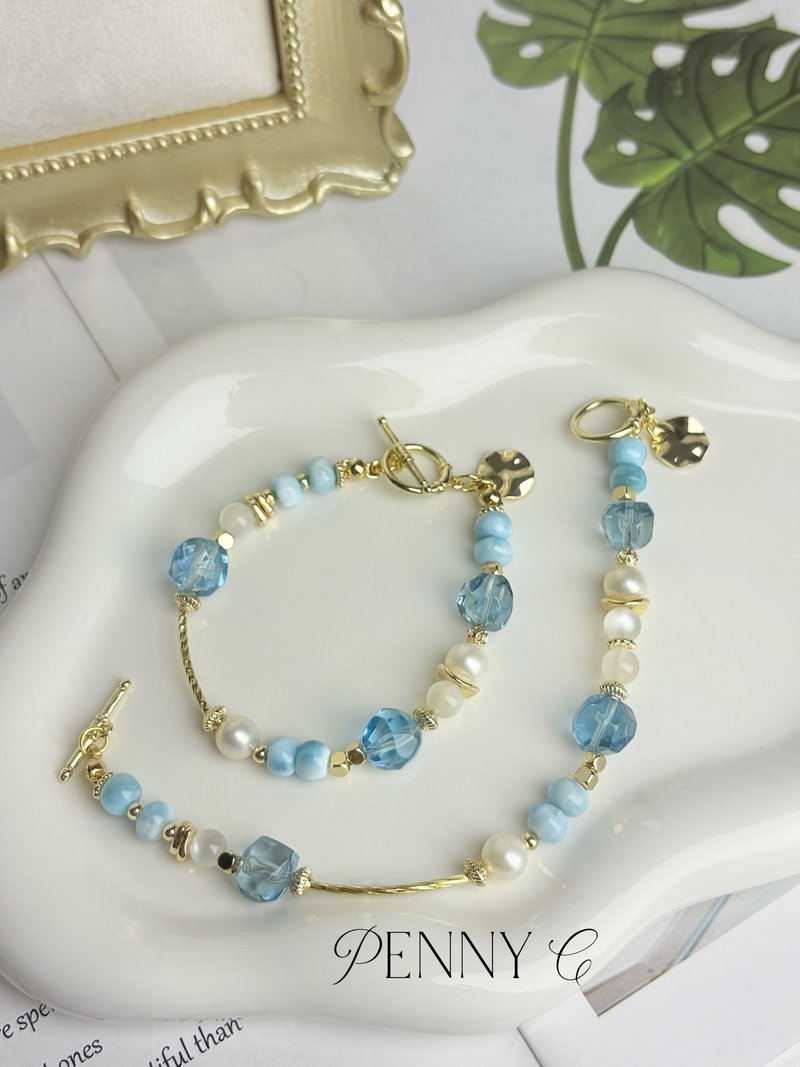 蓝托帕石 拉利玛 海纹石 思绪清晰 放松心情 释放焦虑 水晶手链 - 手链/手环 - 水晶 