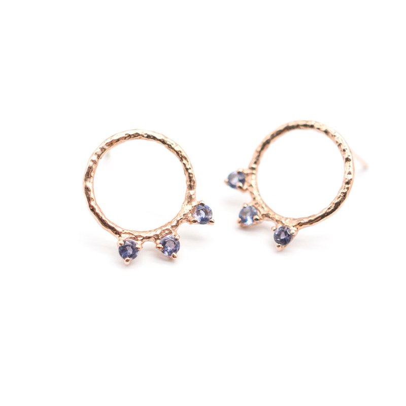 波希米亚风堇青石耳环 Claw Hoop Earrings - 耳环/耳夹 - 纯银 