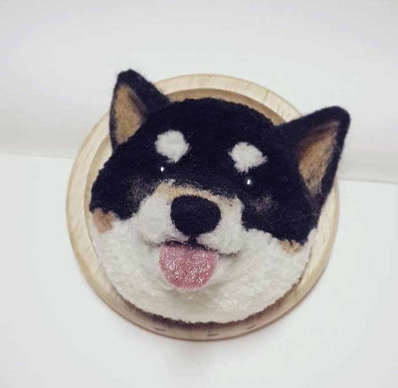 【羊乐多X羊毛毡】毛线球结合羊毛毡动物ぽんぽん pompom 黑柴 - 胸针 - 羊毛 黑色