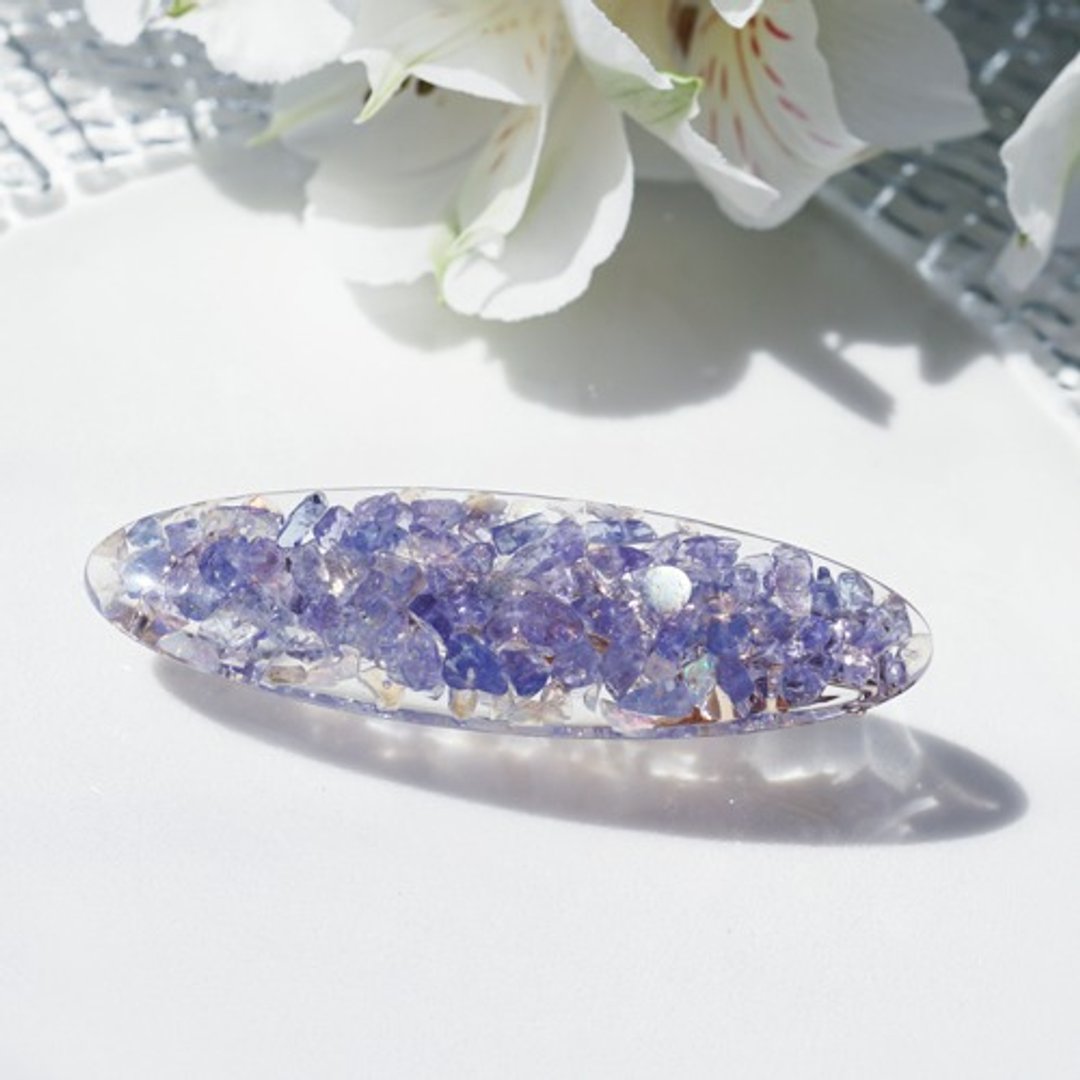 坦桑石与蛋白石・拉长石宝石发夹 7cm Maya - 发饰 - 宝石 蓝色