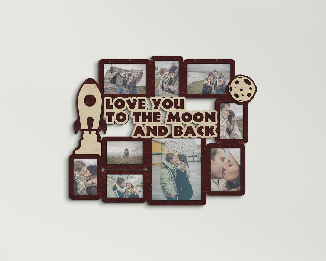 Personalized photo frame collage Love you to the moon and back sign Custom color - 墙贴/壁贴 - 木头 多色