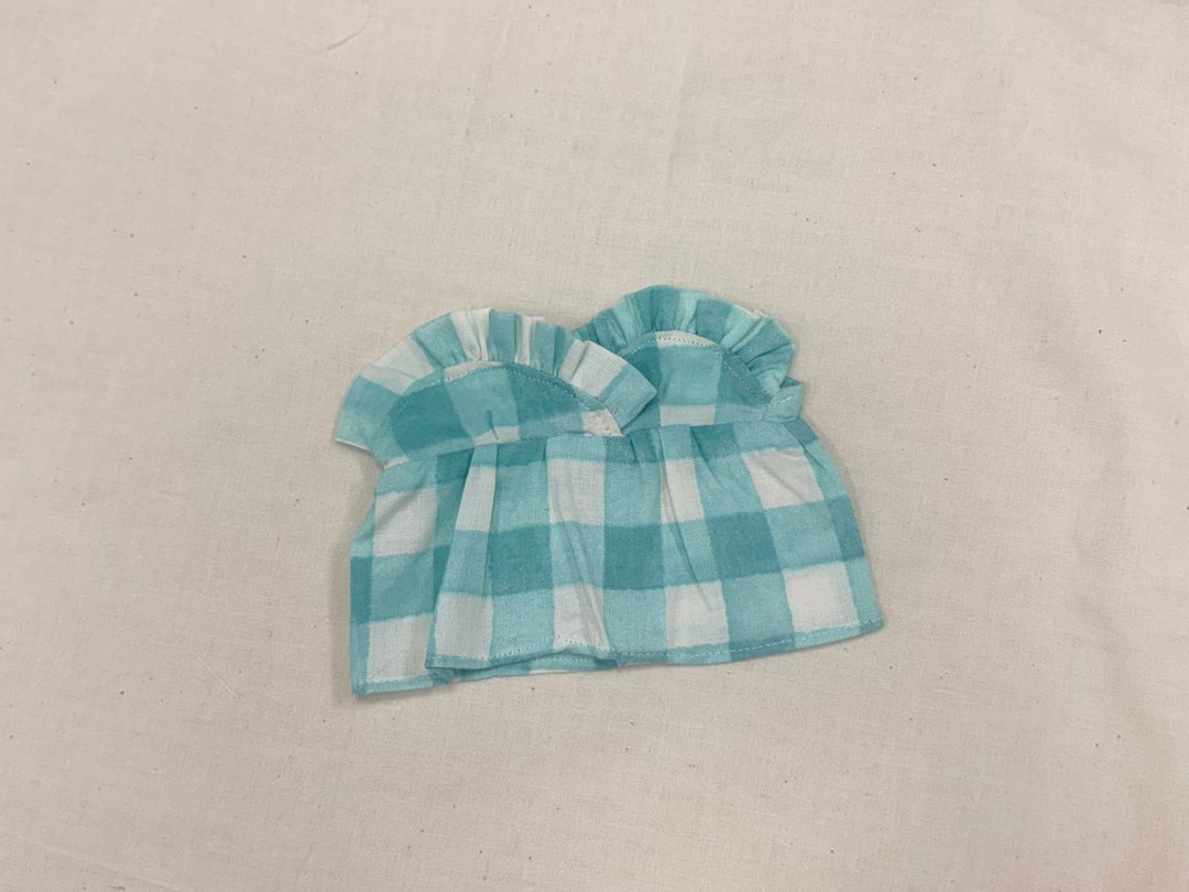 蓝绿色格子小洋装-20厘米棉花娃娃衣服 - 玩偶/公仔 - 棉 蓝色