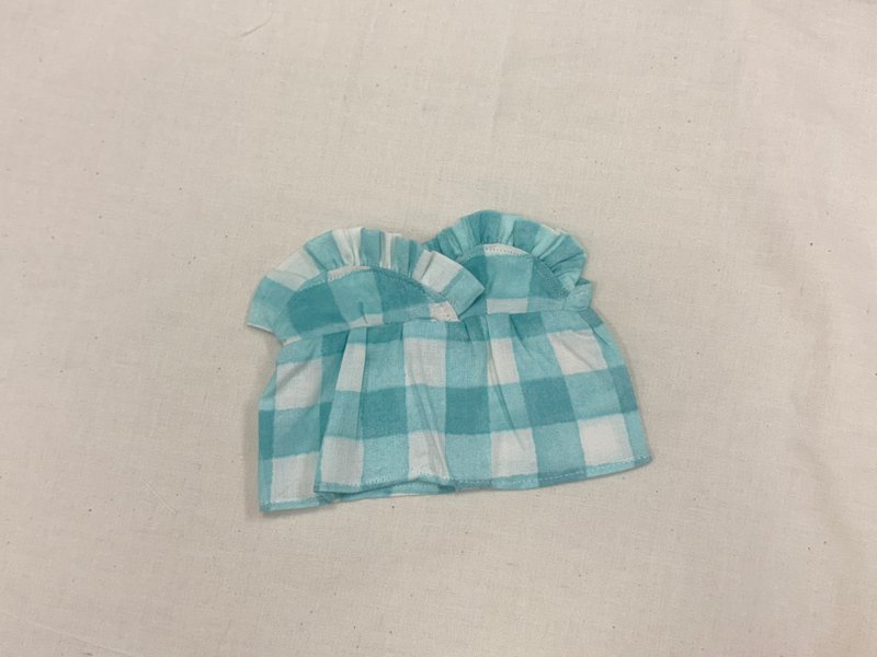 蓝绿色格子小洋装-20厘米棉花娃娃衣服 - 玩偶/公仔 - 棉．麻 蓝色