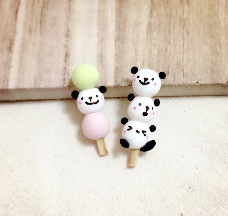 QQ猫熊小团子耳环组(两个一组)(可改耳夹式) - 耳环/耳夹 - 粘土 多色