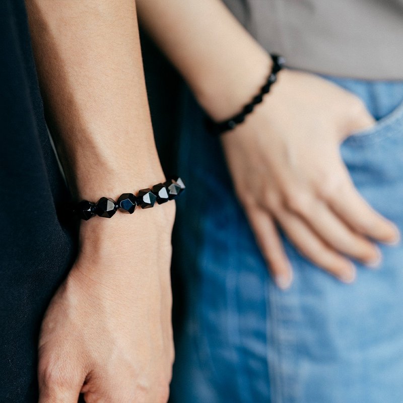 【Montagne】切角 | 黑曜石手链 | 男女款 - 手链/手环 - 水晶 黑色
