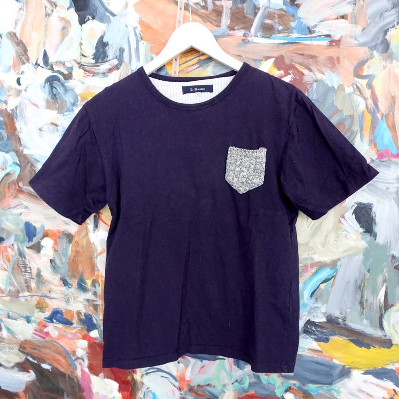 日本中古LBworks中性冷织浅灰色口袋宝蓝色短袖TEE M 高级古着 - 男装上衣/T 恤 - 棉 蓝色