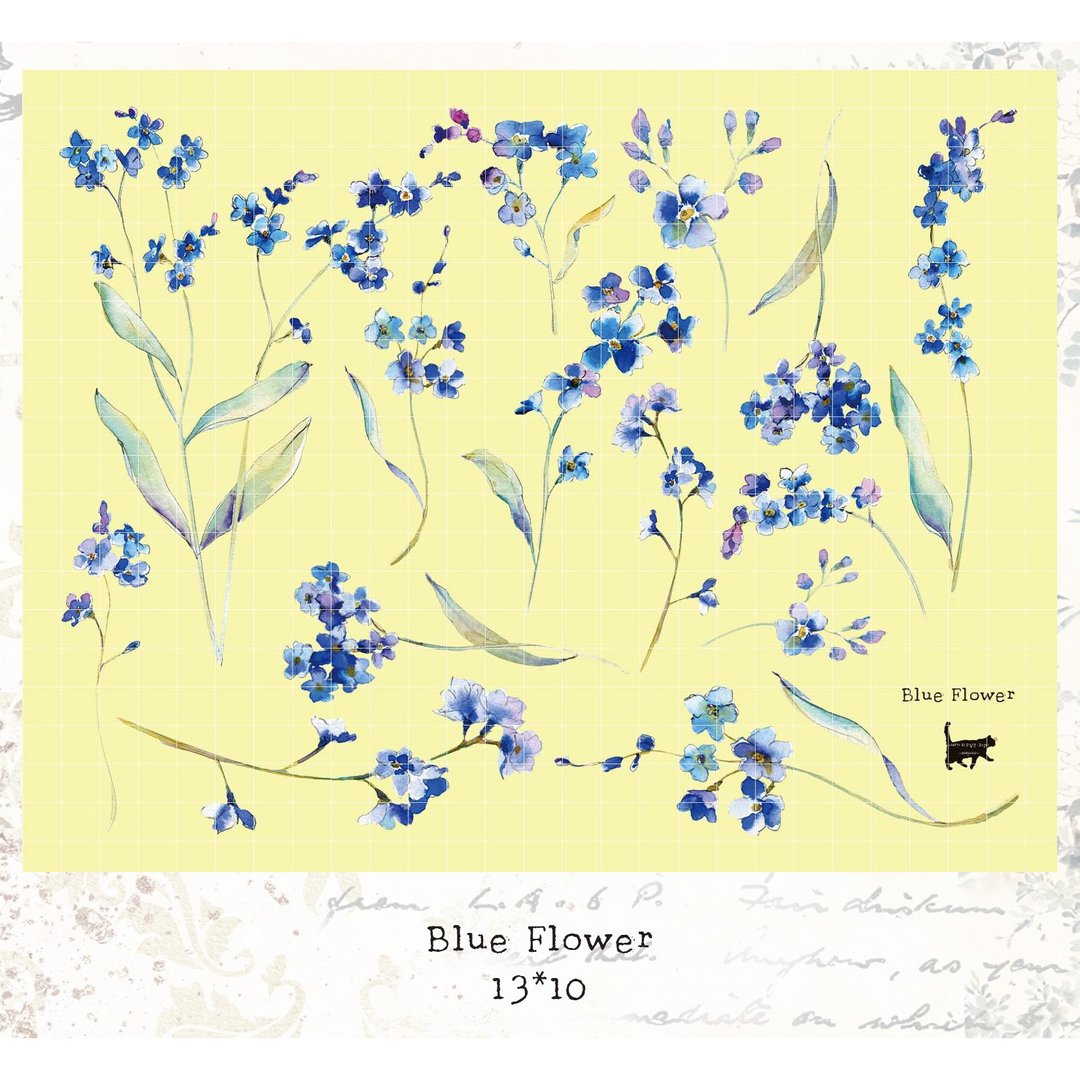 蓝色花朵 - 雾面白墨 PET (蓝狮子) (suyeon) - 贴纸 - 纸 蓝色