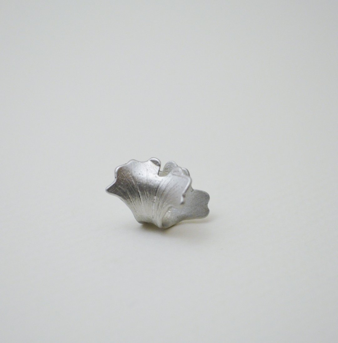 锡作系列-秋天来了·锻敲·雕刻·叶·银杏·纯锡耳骨夹 - 耳环/耳夹 - 其他金属 银色