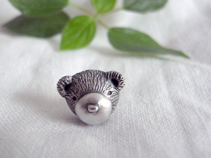 Teddy bear 泰迪熊 59号 | 纯银 耳针 耳环 | 1款是单1个喔 ! - 耳环/耳夹 - 纯银 灰色