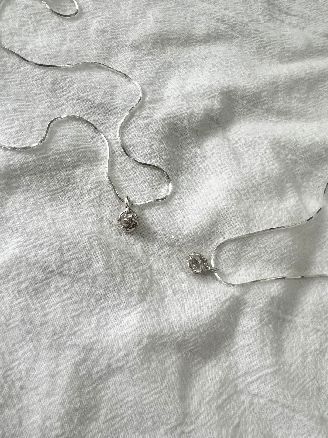 赫基蒙水晶 闪灵钻 迷你坠 纯银项链 - 项链 - 水晶 银色