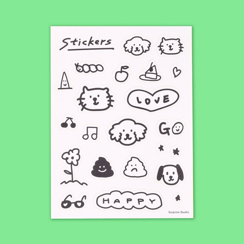 猫咪 小狗 大便 防水贴纸 - 贴纸 - 纸 白色