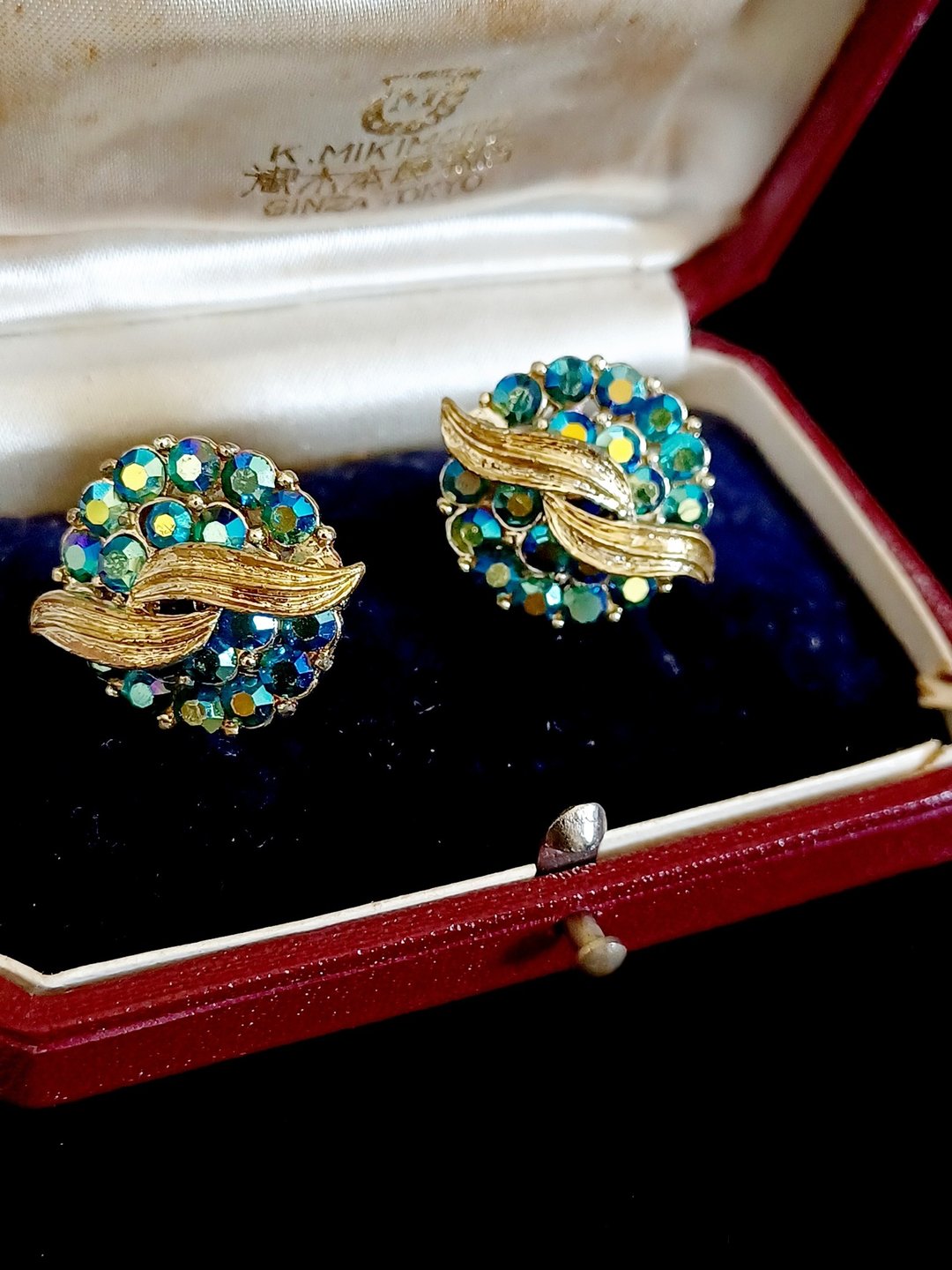 vintage jewelry   CORO 古典蓝绿极光莱茵 夹式耳环 - 耳环/耳夹 - 其他金属 
