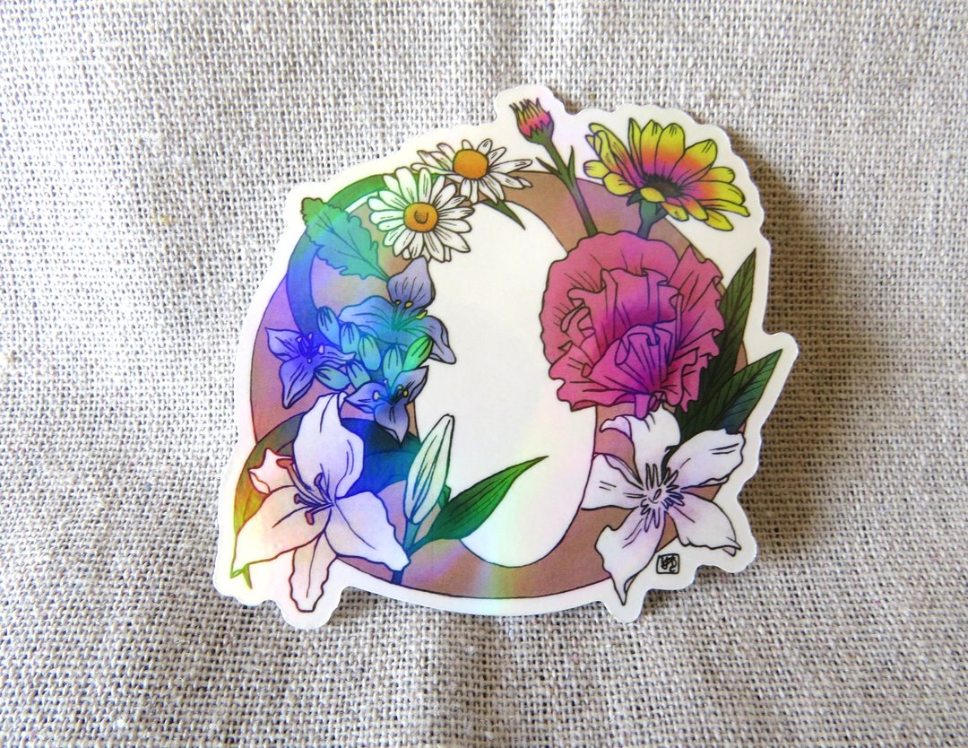 字母O - 极光花卉植物字母防水贴纸 - 贴纸 - 纸 