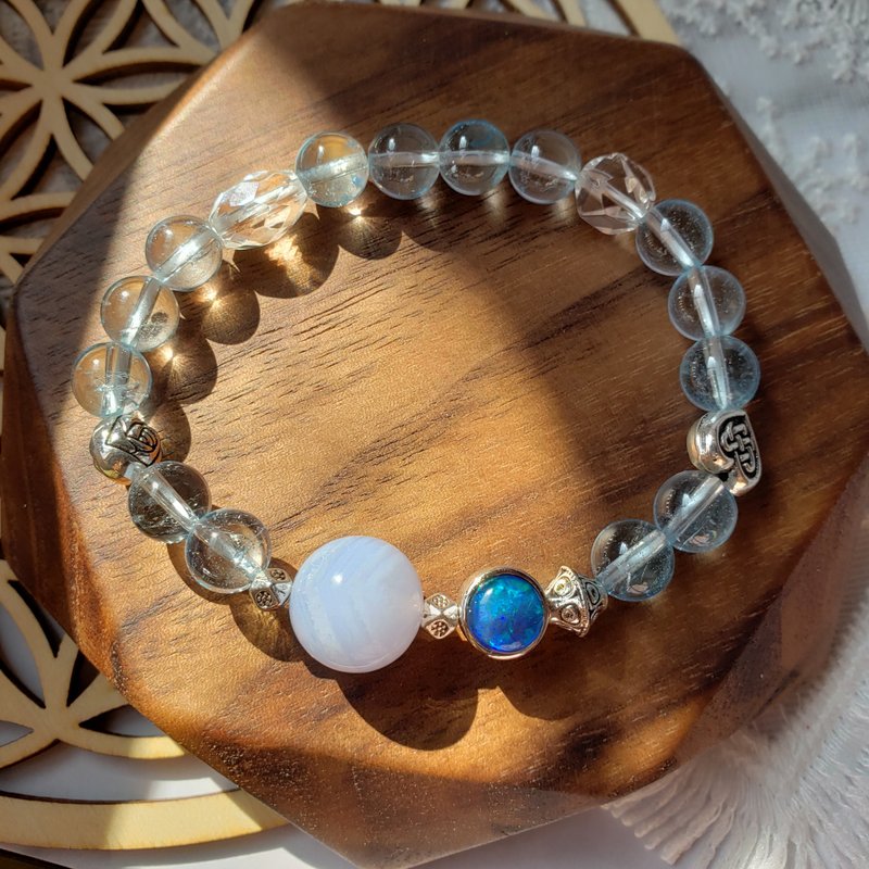 【中性 催旺事业 表达能力】托帕石 澳宝 蓝纹玛瑙 白晶 一图一物 - 手链/手环 - 水晶 