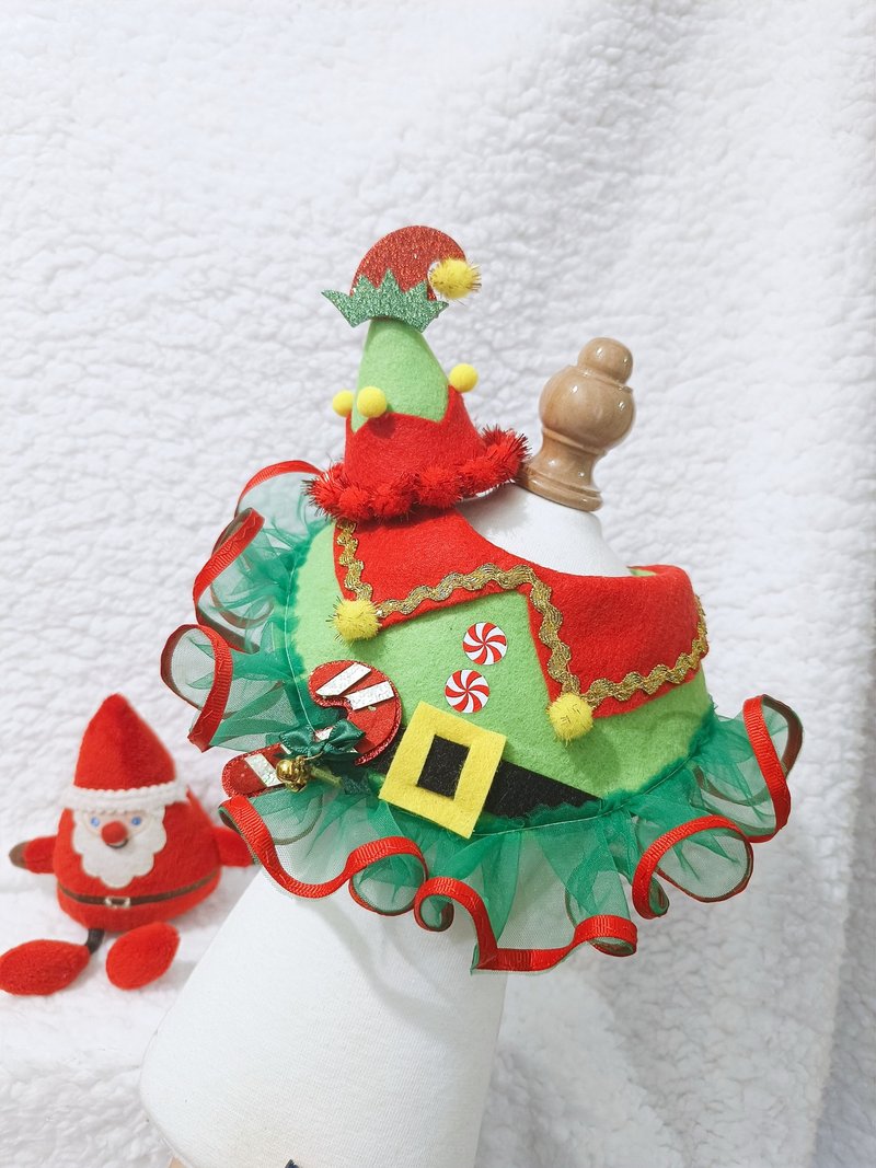圣诞 颈饰 连帽 套装 ELF 宠物围巾/  Christmas - 项圈/牵绳 - 棉 绿色