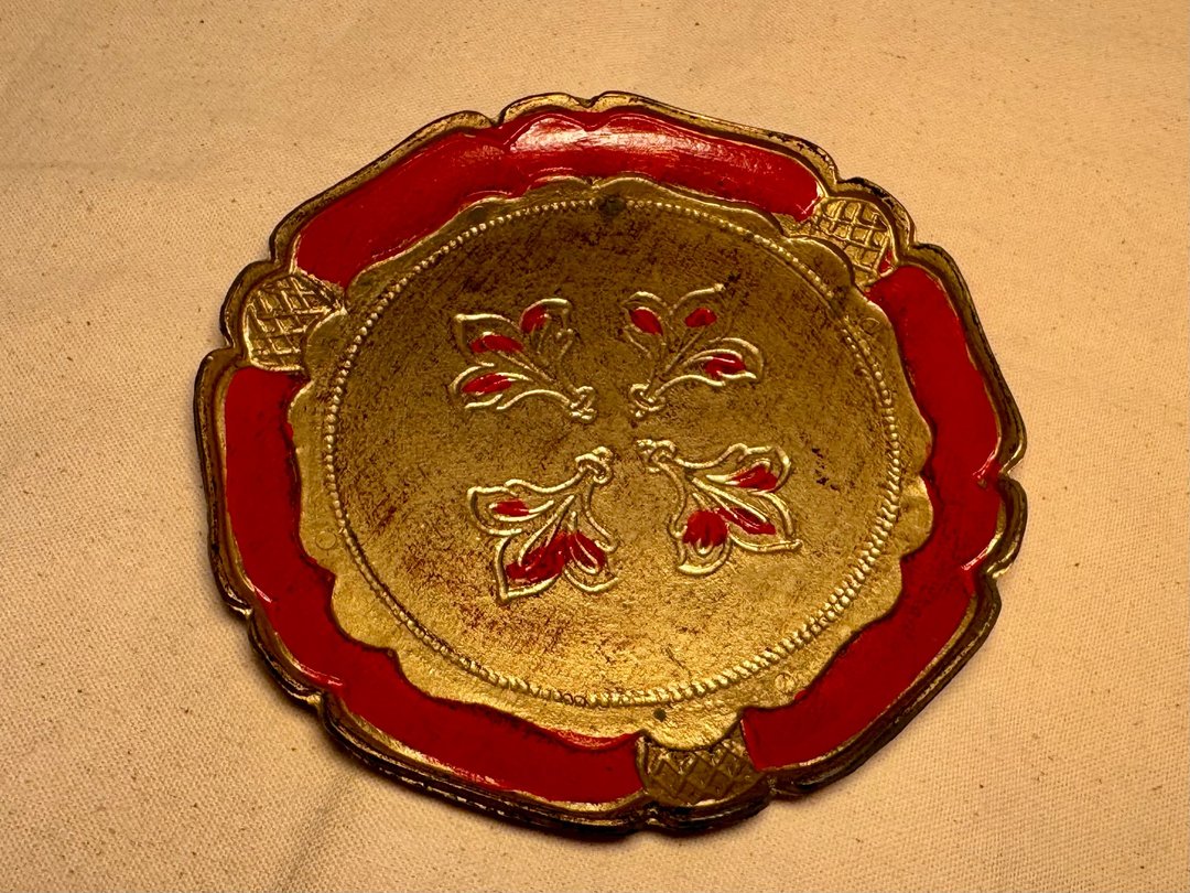 70 年代 意大利手工制佛罗伦斯托盘 Florentine Tray - 摆饰 - 木头 红色