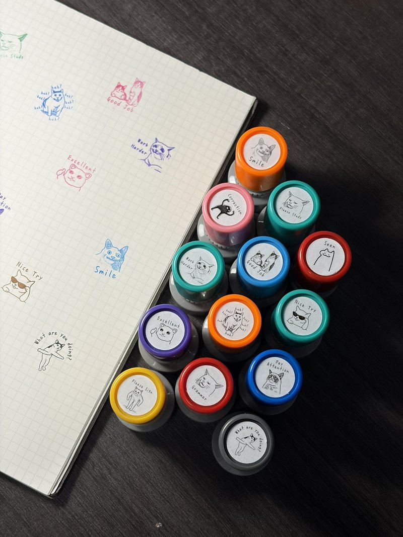 【老师印章】英文猫猫 Meme・教师用评语印章・作业批改・手帐文 - 印章/印台 - 塑料 