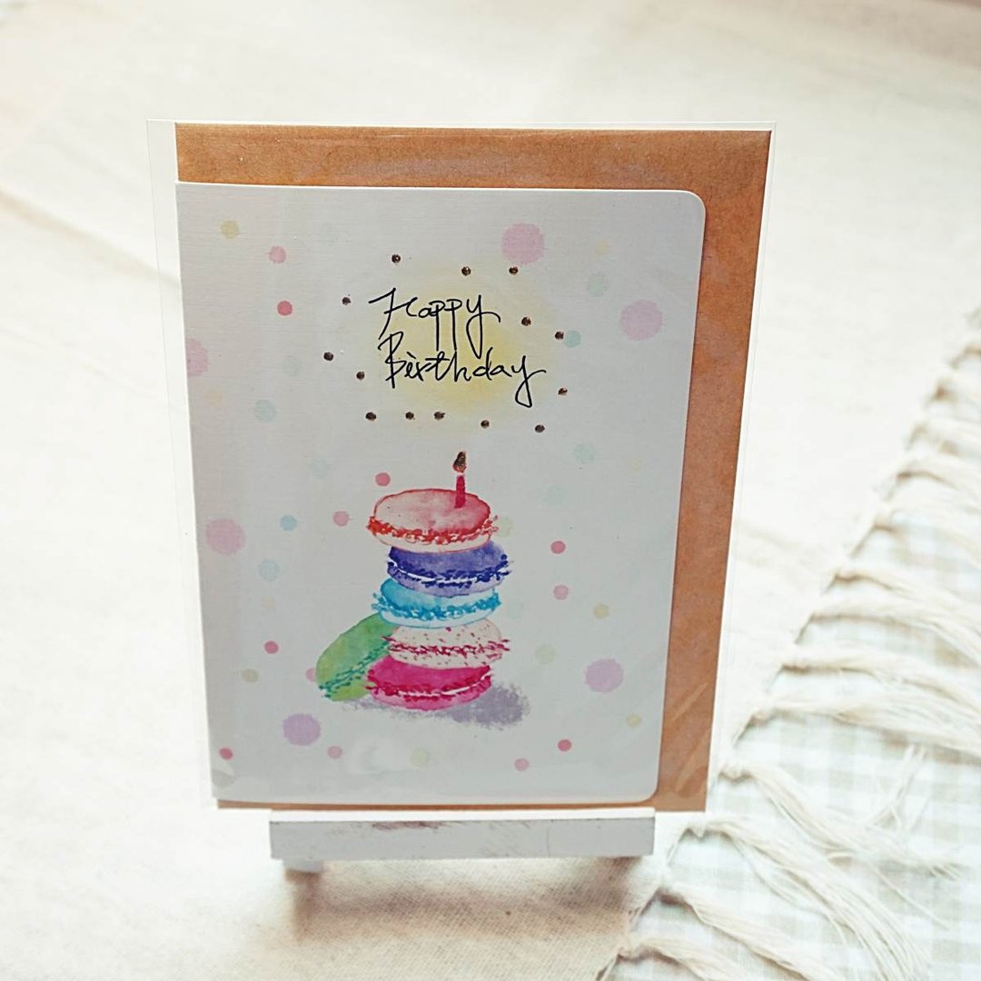 【手工烫金卡片】Happy Birthday-马卡龙 - 卡片/明信片 - 纸 多色