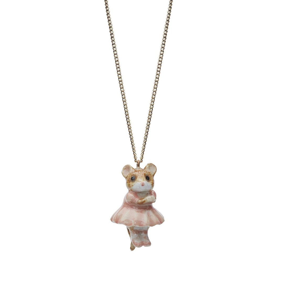 AndMary 手绘瓷项链-芭蕾舞鼠女孩 礼盒装 Ballerina Mouse - 项链 - 瓷 粉红色
