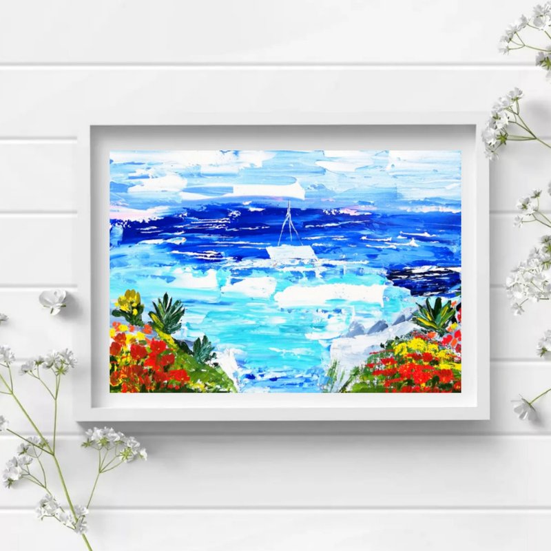 Portofino Painting, Seascape Original Art ,Sailboat Painting ,Travel Artwork - 海报/装饰画/版画 - 棉．麻 多色