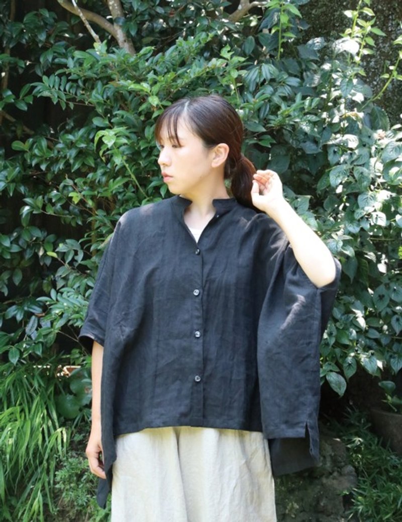 亚麻圆领方块型衬衫 - 女装上衣 - 棉 