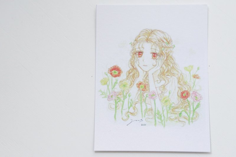 午夜的森林。花系少女手绘卡片 - 罂粟花 - 卡片/明信片 - 纸 橘色