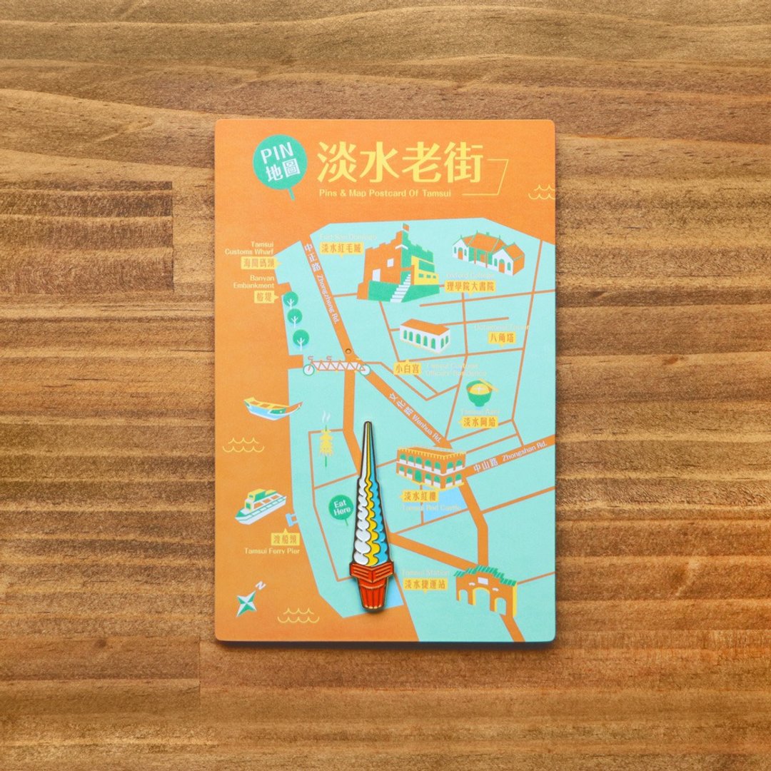 PIN地图-淡水:徽章与明信片组-冰淇淋 - 徽章/别针 - 铜/黄铜 多色