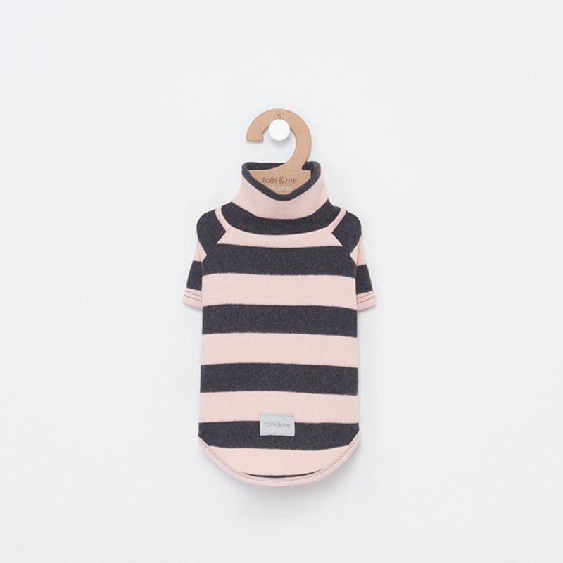 【尾巴与我】宠物衣 高领短袖磨毛套头上衣 宽条纹款 灰粉 - 衣/帽 - 棉．麻 多色