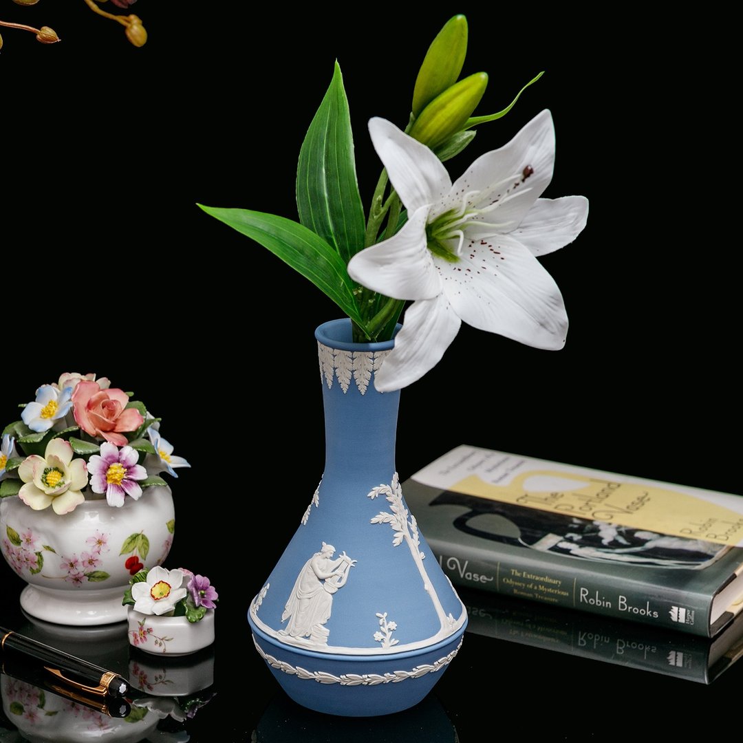 英国制Wedgwood缪思女神1972年希腊神话陶瓷居家插花花器花瓶 蓝 - 花瓶/陶器 - 瓷 