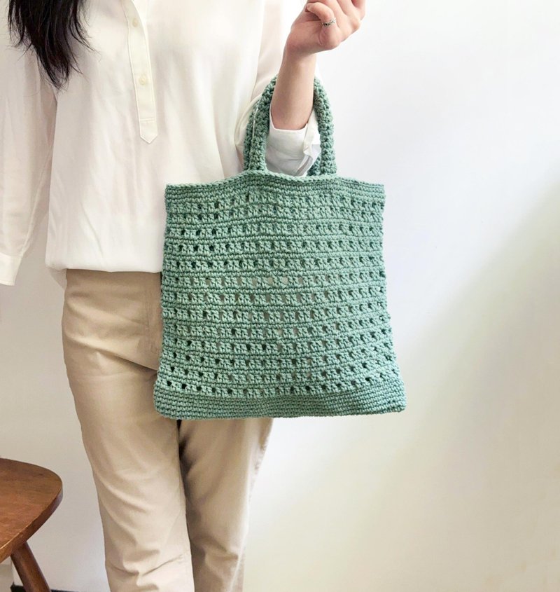 钩织圆把大容量提袋 / 多色可选 台湾手工制作 编织手提袋包包 棉 - 侧背包/斜挎包 - 棉．麻 绿色