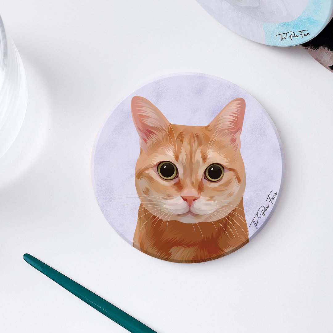 黄猫 橘猫 猫猫-圆型陶瓷吸水杯垫/动物/居家用品 - 杯垫 - 陶 