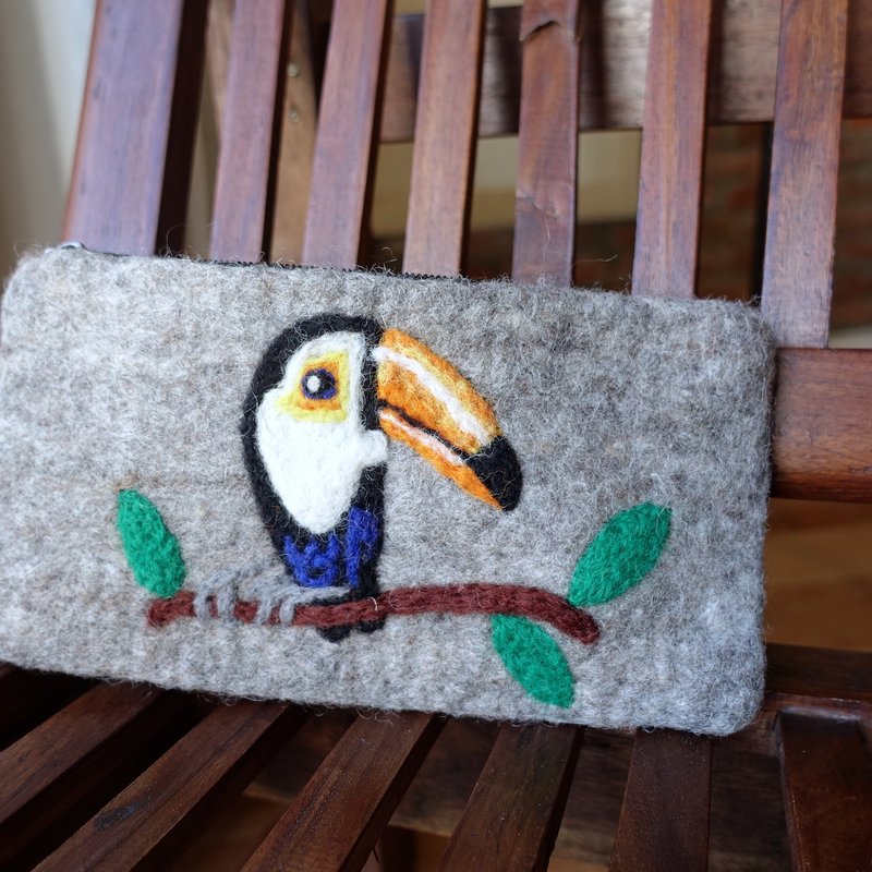 羊毛毡万用包・大嘴鸟 - 化妆包/杂物包 - 羊毛 灰色