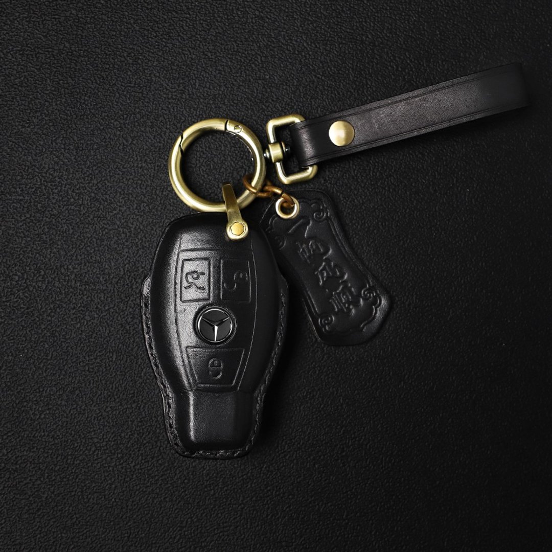 手缝汽车钥匙皮套 奔驰 Benz A250 C300 W205 W213 CLA CLS - 钥匙链/钥匙包 - 真皮 黑色