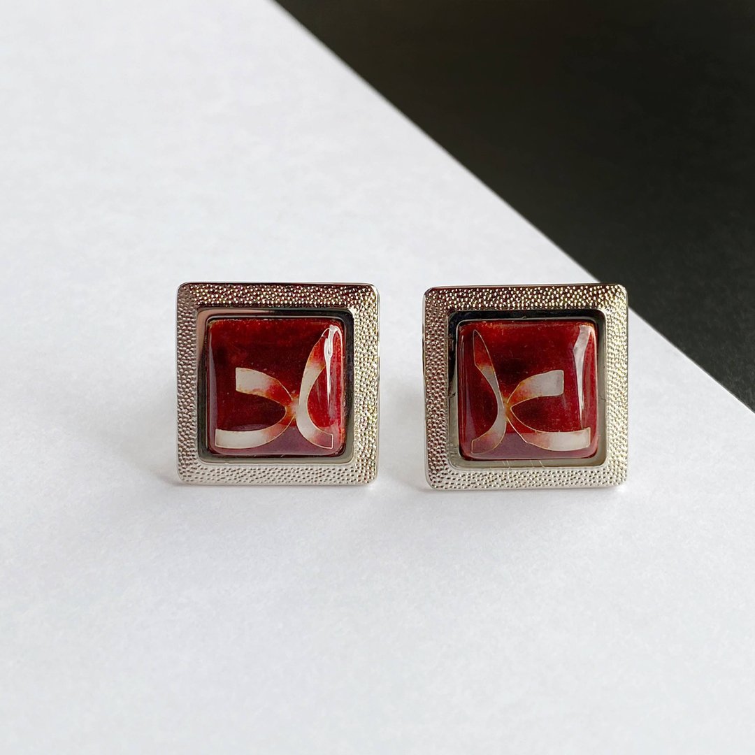 Ribbon [Ruby] Cloisonne Cufflinks Cufflinks Pure Silver Wired Cloisonne - 袖扣 - 其他材质 红色