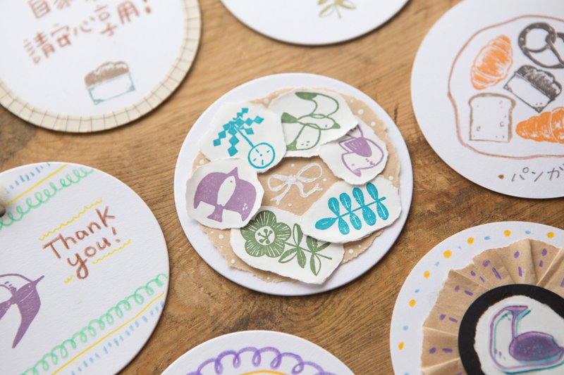 OURS DIY 印章组 - 花朵与胖胖鸟 by Hank 汉克 - 贴纸 - 木头 咖啡色