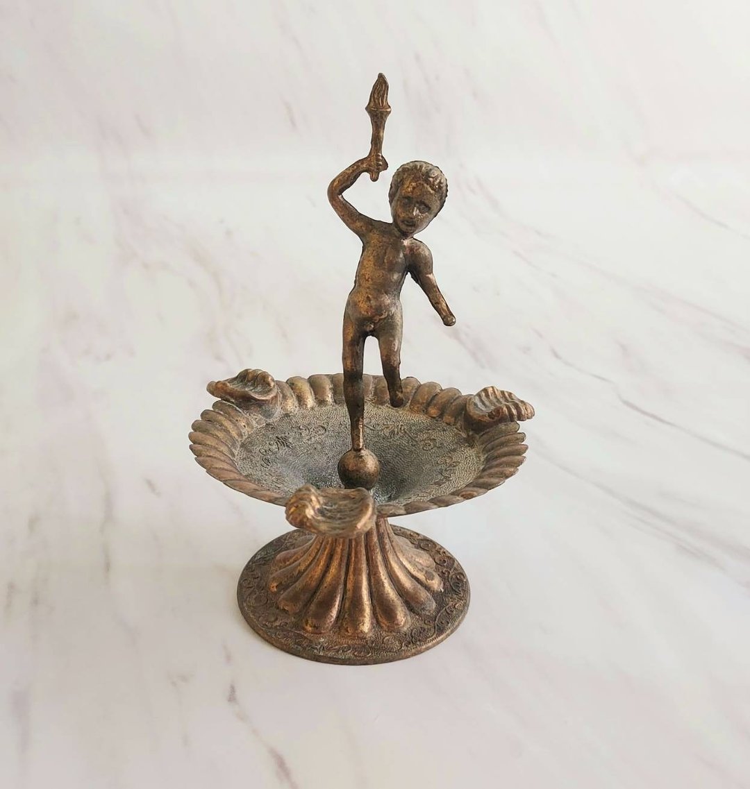 意大利制 • 黄铜火炬男孩雪茄烟灰缸•高17×13cm - 摆饰 - 铜/黄铜 金色