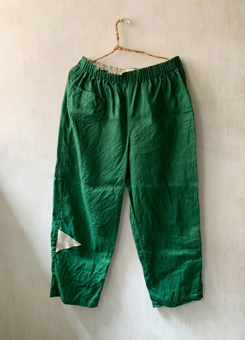 棉麻长裤--边角的几何图形 - 女装长裤 - 棉．麻 