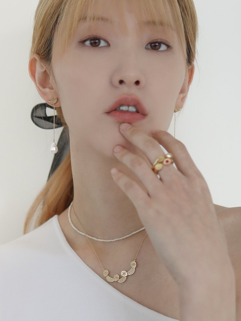 WADANG1405 E (宫泪) 黄色 - 耳环/耳夹 - 纯银 金色