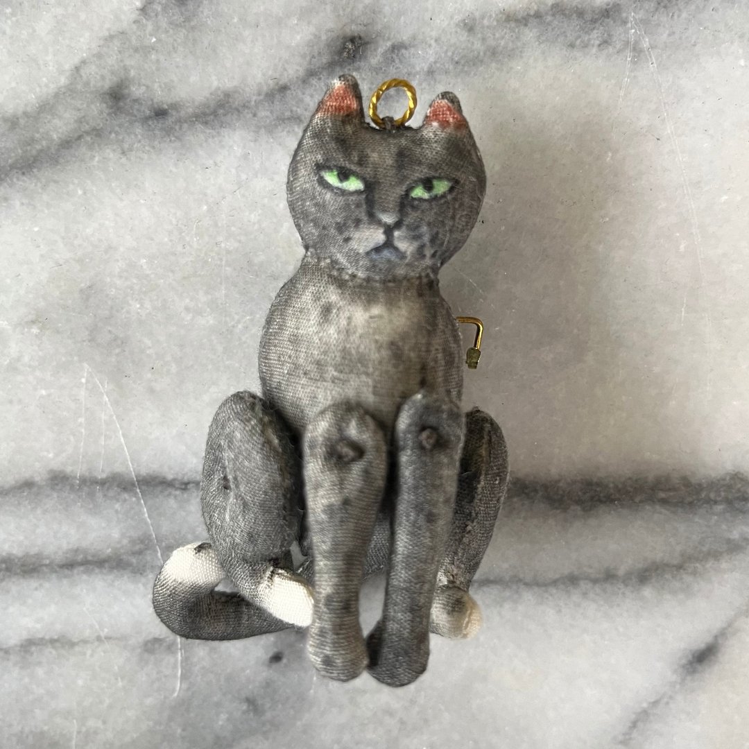 猫咪吊饰胸针 黑猫 - 项链 - 棉 黑色